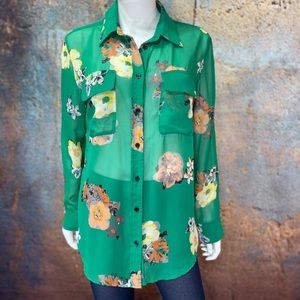 Green Sheer Hawaiian button up blouse